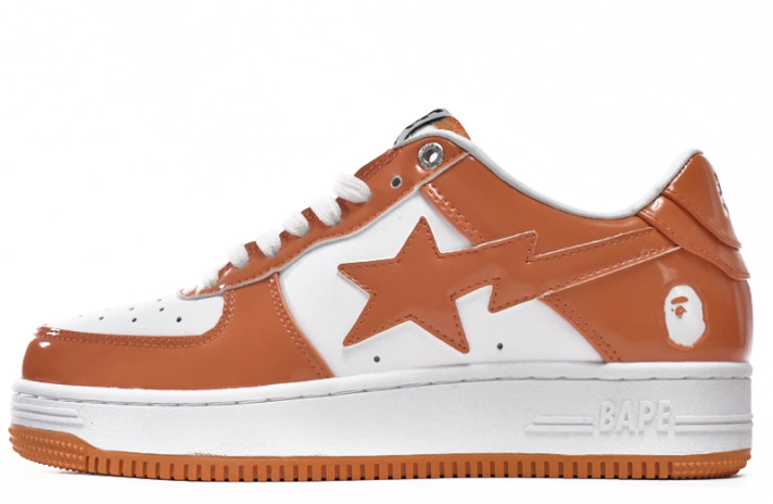 Кроссовки A Bathing Ape Bape Sta Leather White Orange  белые, оранжевые