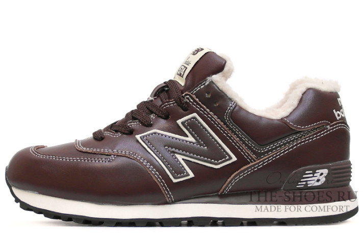 Кроссовки New Balance 574 winter leather chocolate brown  коричневые, кожаные