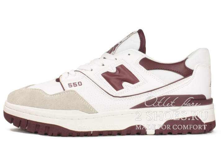 Кроссовки New Balance 550 Sea Salt Burgundy BB550LI1 белые, кожаные
