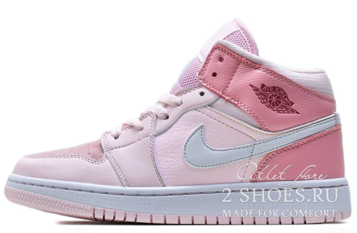 Кроссовки Nike Air Jordan 1 Mid Winter Digital Pink  розовые, кожаные
