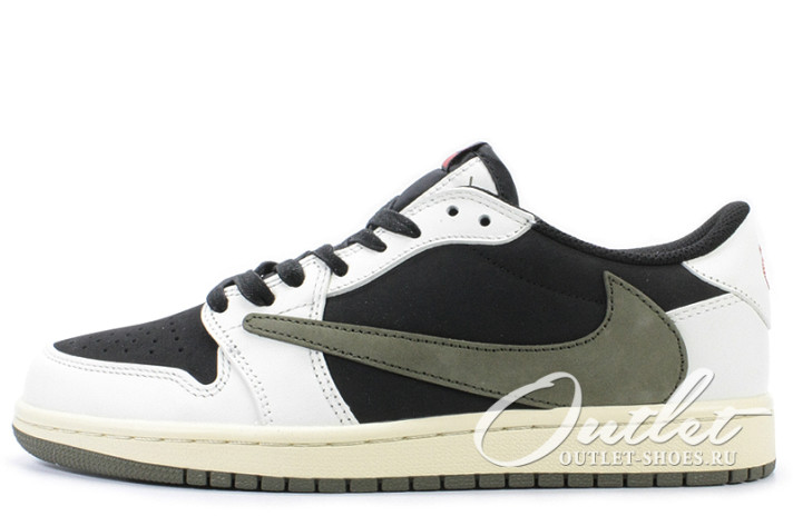 Кроссовки Nike Air Jordan 1 Low Travis Scott Olive DZ4137-106 белые, черные