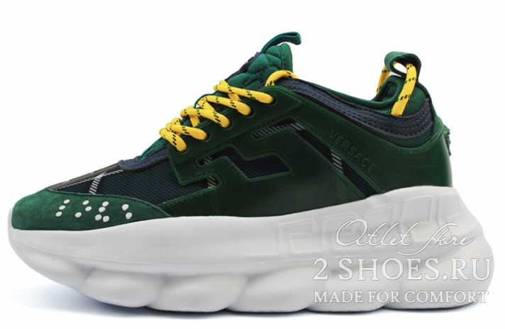 Кроссовки Versace Chain Reaction 2 Plaid Green  зеленые